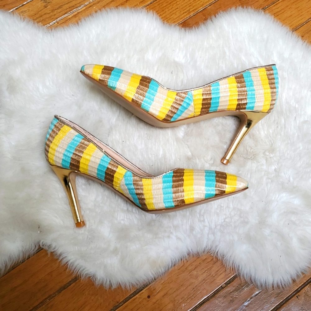 Krown Kouture Hand Crafted Shelby Pump Stripe Heels Size 8 - Picture 3 of 9